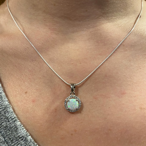 Sterling Silver Halo White Fire Opal Cz Set - Picture 11 of 16